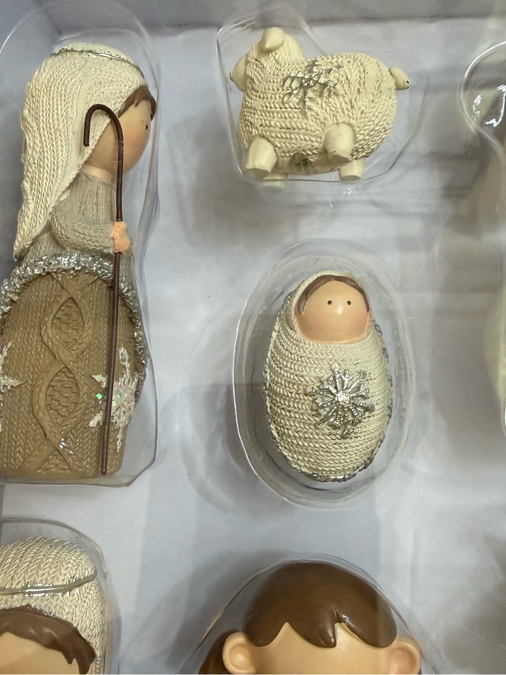 Neutral Knit Nativity Figurine Set - Cream with Gold & Silver Accents - Picture 4 of 6